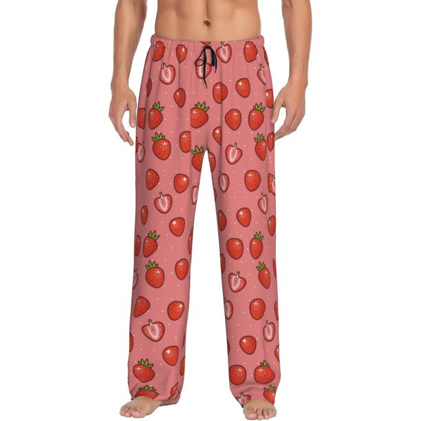 Fotbe Red Strawberry Pantalones de Pijama para Hombre, Pantalones de Dormir, Pantalones de Casa con Cintura Ajustable y Bolsillos-Large