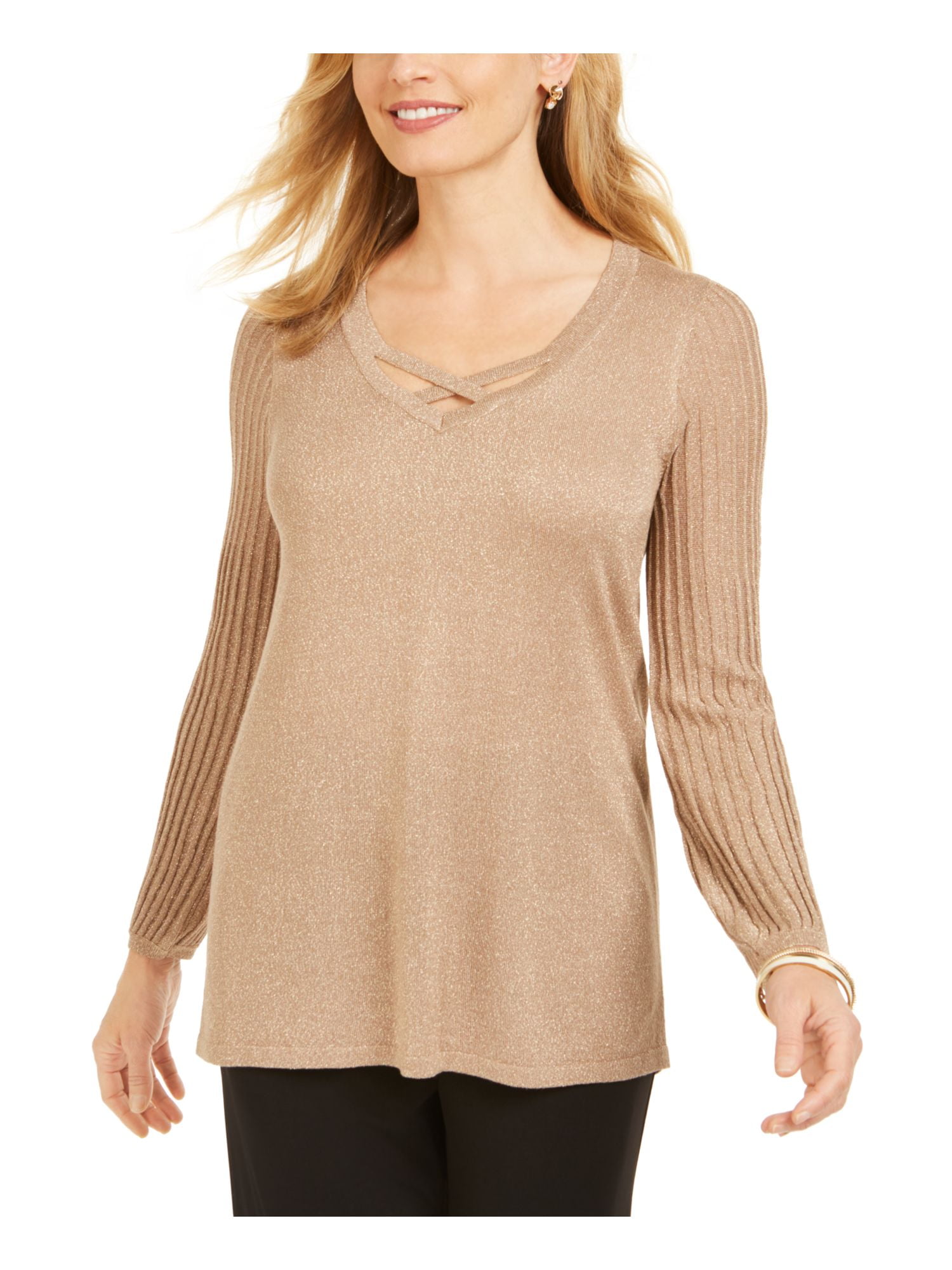 JM Collection JM COLLECTION Womens Gold Shimmering Long Sleeve
