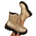 thumbnail image 2 of Thick Sole Work Boots,Vintage Military Booties,Brown Combat Boots,Women Vintage Lace Up Combat Boots Thick Lug Sole Low Top Ankle Booties Casual Work Booties,Gold 8, 2 of 8