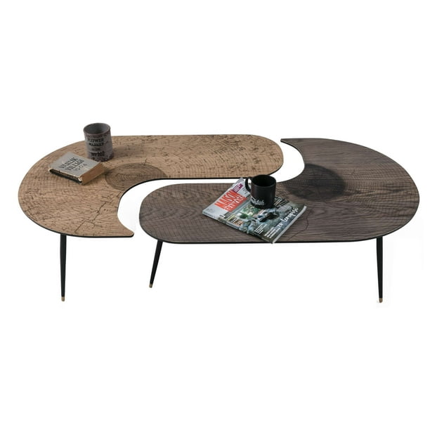 Artegrade Legno Coffee Table Set Of 2 Kidney Shaped Tops Com - Kidney Coffee Table