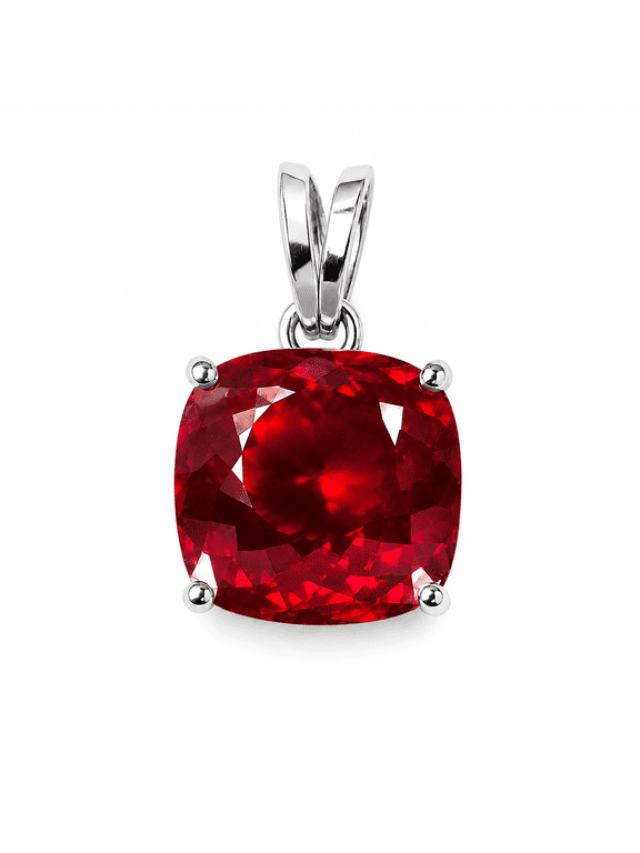 Natural Red Ruby 925 Sterling Silver Cushion Gemstone Pendant, 14 Carat