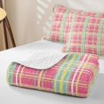 thumbnail image 4 of Castle Fairy Boho Pastel Plaid Quilt King 3 Pieces,Abstract Multi-Line Grid King Coverlet Set,Pink Mint Yellow,1 Bedspread and 2 Pillowcases, 4 of 7