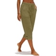 thumbnail image 6 of Nestiefly Cotton Capri Pants for Women Loose Fit Straight Leg Drawstring Elastic Waist Cropped Pant Casual Summer Linen Clothes Khaki 2XL, 6 of 8