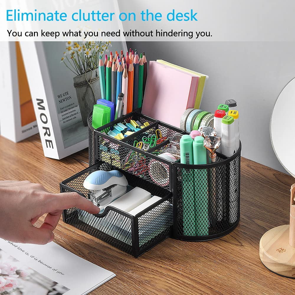 Saikvi Pencil Holder Desk Organizer With Drawer Workspace