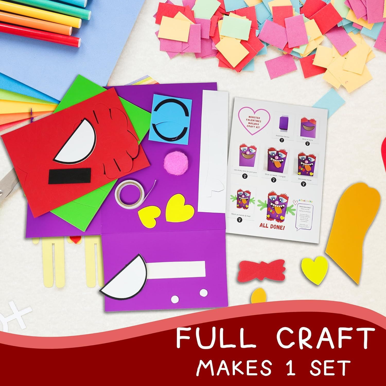 4E’s Novelty DIY Monster Valentine Card Box Craft Kit, Classroom Mailbox Activity for Kids