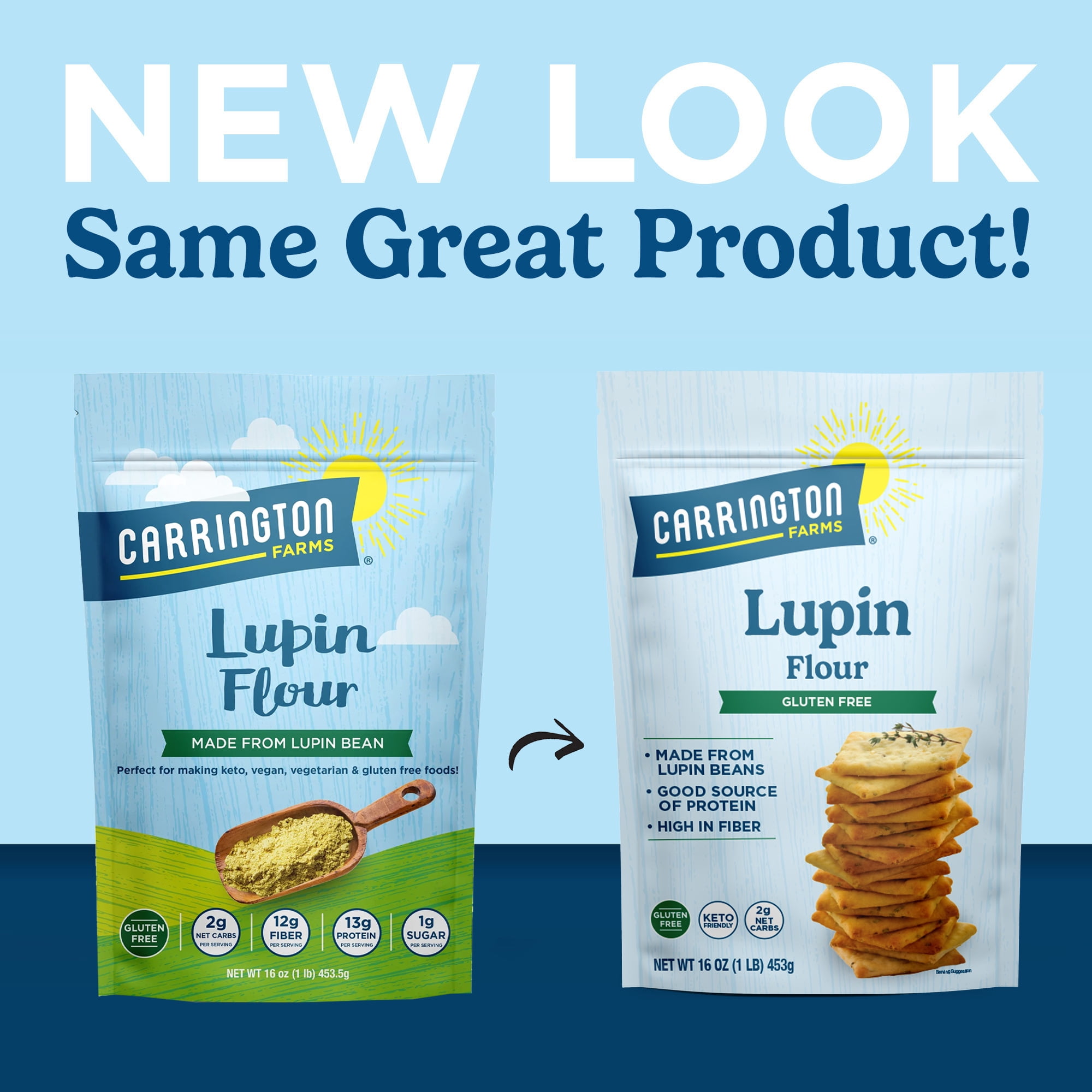 (2 pack) Carrington Farms Lupin Flour Gluten-Free, 16oz All-Purpose Flours