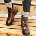 thumbnail image 2 of Xfvqtps Mens Dress Shoes Black Checkered Print High Top Lace Up Thick Bottom Fashion Retro Waterproof Casual Oxford Leather Boots Vintage Imitation Middle Top Leather Boots, 2 of 9