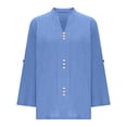 thumbnail image 5 of EDFBUYKRS Linen Button Down Shirts for Women Roll up Long Sleeve V Neck Blouse Tops with Pockets L, 5 of 5