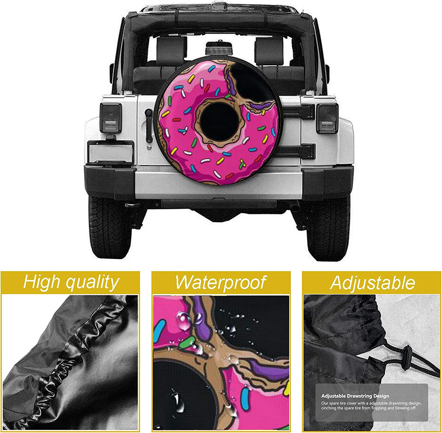 Donut Spare Wheel Tire Cover Weatherproof Tire Protectors for Jeep Trailer  RV SUV Truck and Many Vehicles (14” 15” 16” 17”) (Donut 16'' for Diameter  29''-31'')