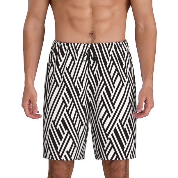 Fotbe Black White Stripes Pantalones Cortos de Pijama para Hombre, Ropa de Dormir, Pantalones de Pijama Cortos para Hombre-Medium
