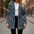 thumbnail image 2 of Xyxonk Womens Leopard Print Fleece Coat Faux Fur Long Sleeves Fall Winter Thickened Coats Double-Sided Velvet Stand Collar Jacket with Pocket Fashion Plush Zipper Outwear,Blue XL, 2 of 5