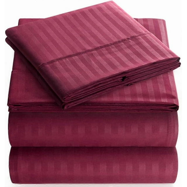 Striped Bed Sheet Set 1800 Luxury Soft Microfiber Deep Pocket 4-Piece Bedding Set - Wrinkle, Stain, Fade Resistant - Burgundy Full