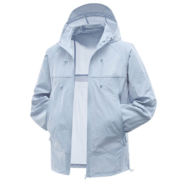 Mens Light Jacket Hoodie Zipper Adjustable Drawstring Sun Protection Quick Dry Summer Coat for Fishing Hiking Athletic Running Blue