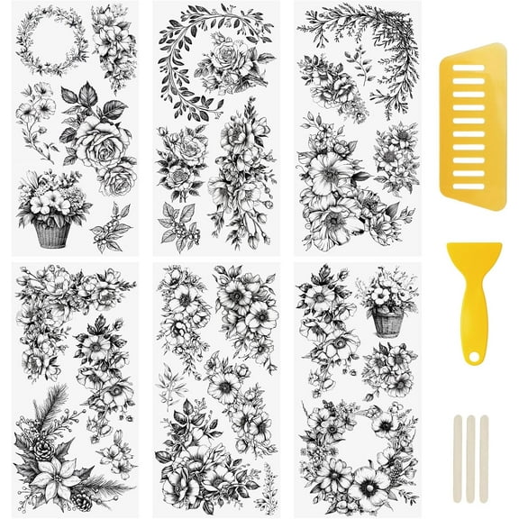 6 Sheets Rub On Transfer Sticker, Black&White Theme for DIY Scrapbooking Photo Albums Furniture,15 * 30cm