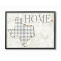 The Stupell Home Decor Collection Texas Grey Gingham and Floral Heart and Home Oversized Framed Giclee Texturized Art, 16 x 1.5 x 20