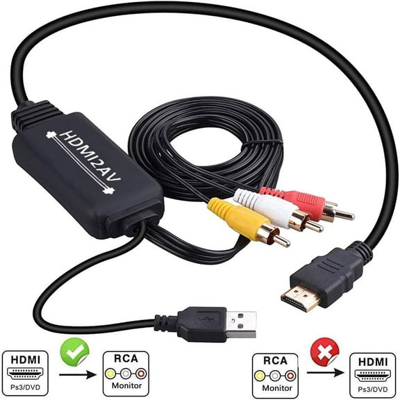 HDMI to RCA Converter, HDMI to RCA Cable, 1080P to AV Adapter Cable Supports NTSC for TV Stick, Roku, Chromecast, Apple TV, PC, Laptop, Xbox, HDTV, DVD Etc