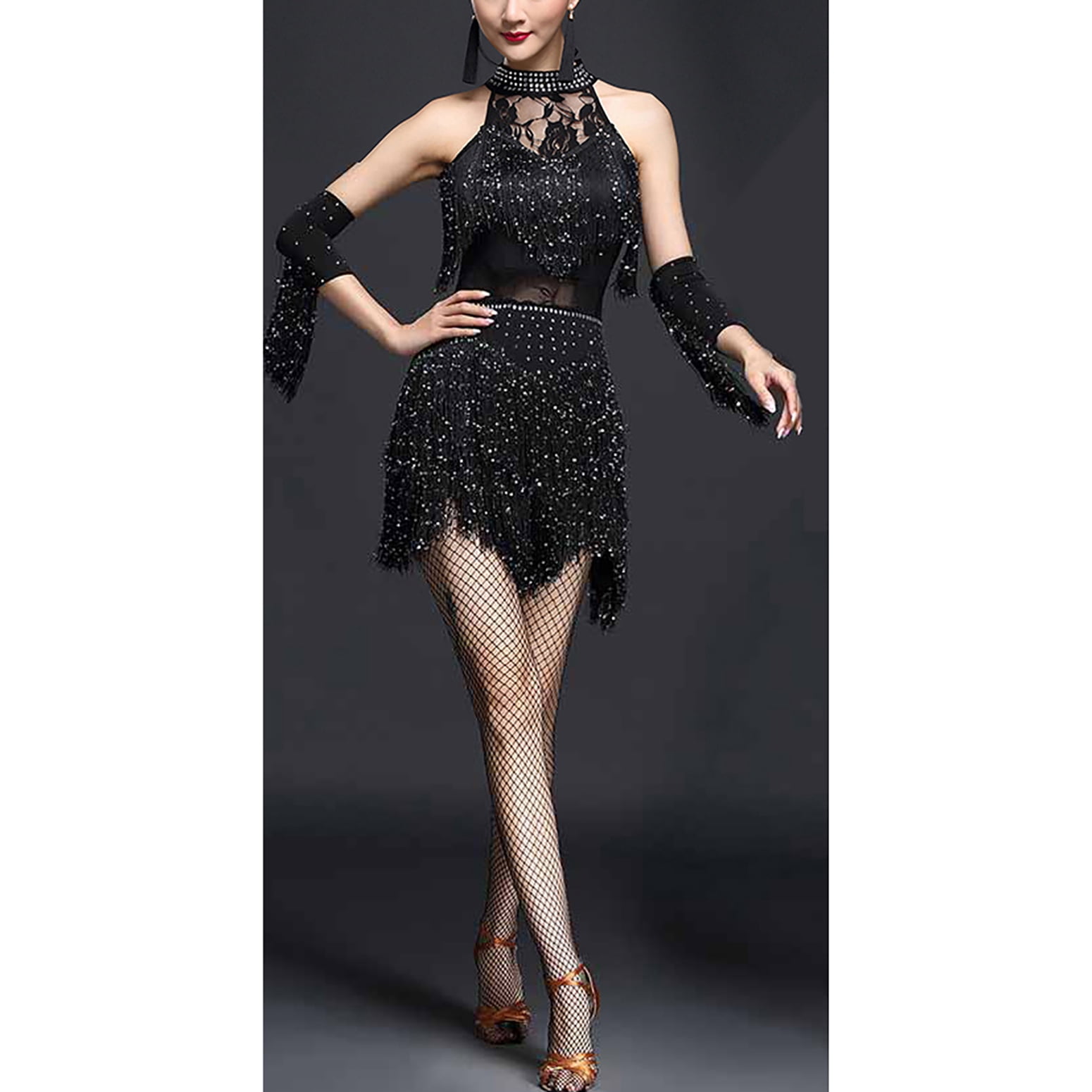 Halter Beaded Gatsby Salsa Club Dance Competition Practice Outfits Dance -  Walmart.com