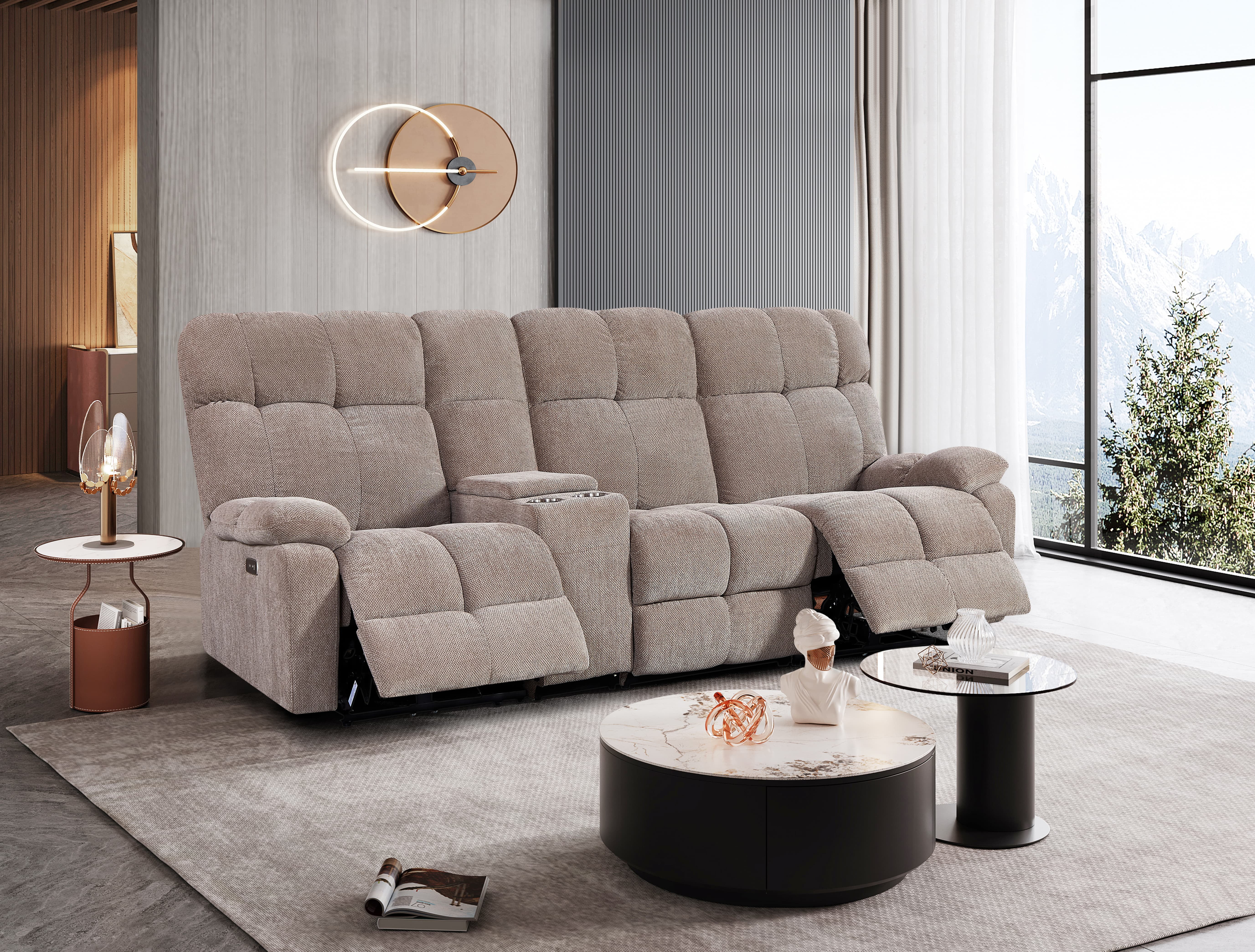 MAYEERTY 2 Seater Power Reclining Sofa with Faux Leather Fabric and Thick Sponge Seat