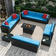 thumbnail image 6 of Homall 15 Pieces Rattan Patio Furniture Conversation Set with 43" Gas Propane 50000 BTU Fire Pit Table Outdoor Sectional Sofa for Backyard,Blue, 6 of 11