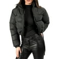 thumbnail image 1 of Liacowi Women Juniors Quilted Puffer Crop Coat Winter Lightweight Long Sleeve Warm Outerwear Stand Collar Padded Jacket, 1 of 3