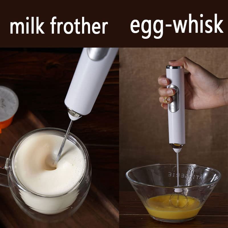 Milk Frother Handheld, Rechargeable Coffee Frother Wand with 2 Stainless Whisks 3 Speeds, Drink Mixer, Electric Foam Maker, Hand Mixer for Lattes, Cappuccino, Matcha, Egg, White