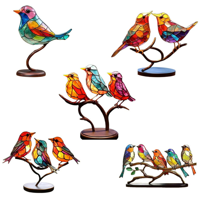 Ranpeng Hummingbird Stained Metal Desk Ornament Metal Bird Desk Ornament  Birds On A Branch Stained Metal Ornament for Room Home Party Decor