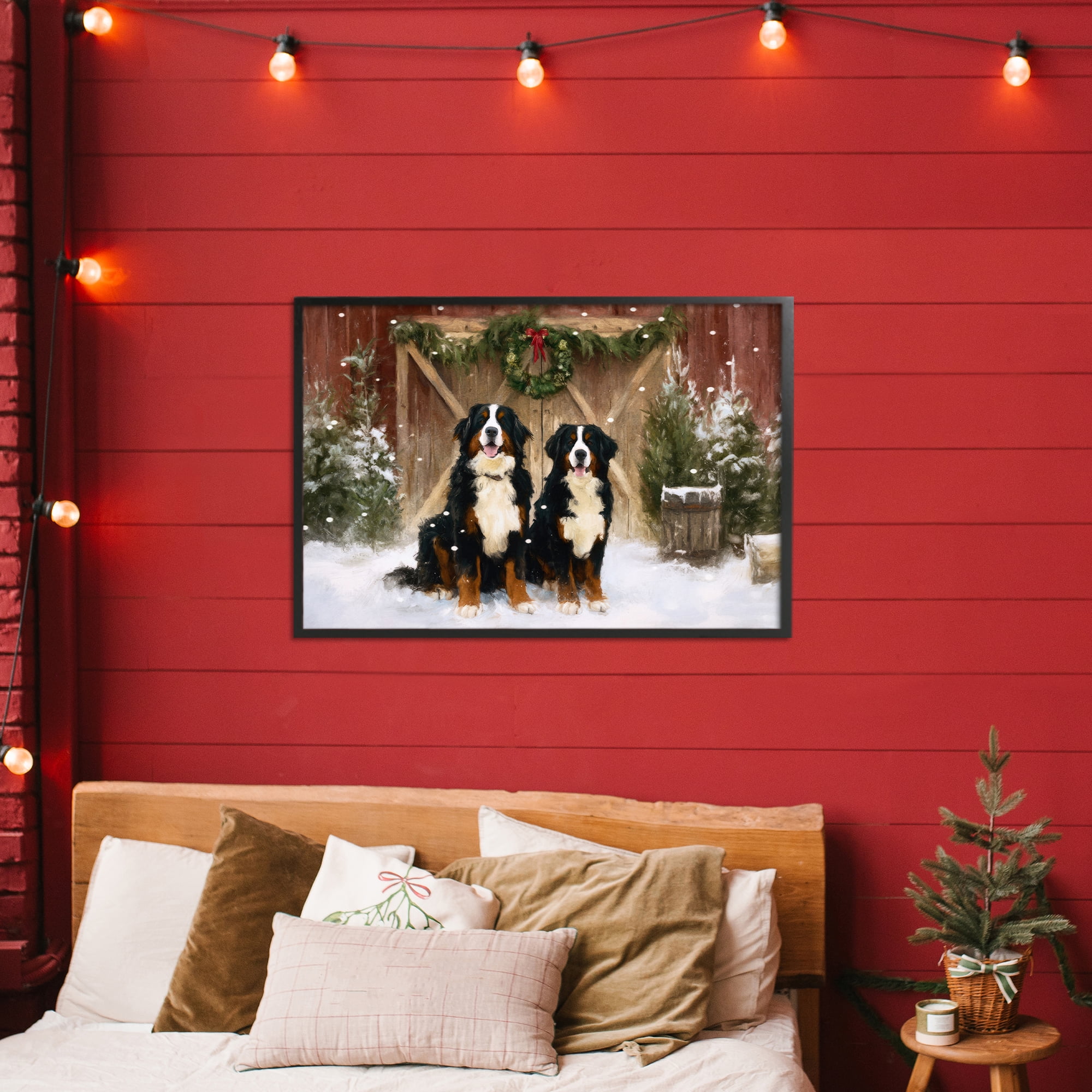 Stupell Industries Barnyard Bernese Mountain Dogs Black Framed Giclee Art, design by Tina LeCour