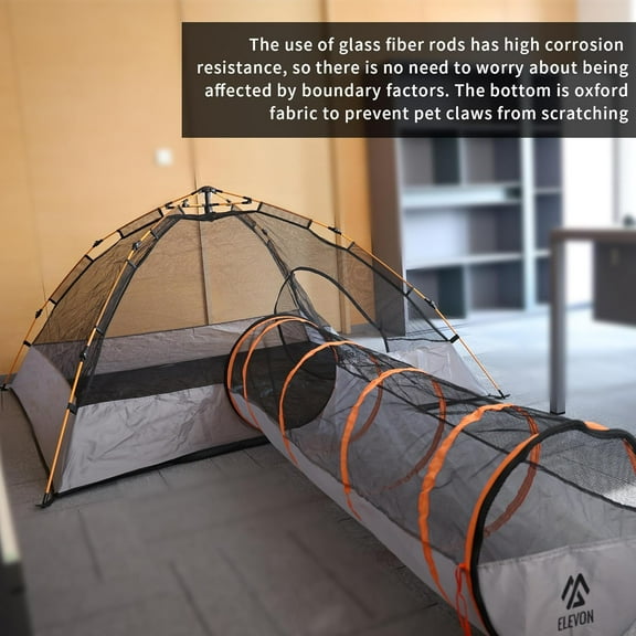 Elevon Pet Cat Playpen Tent with Tunnel, Portable Foldable Enclosure for Cats and Small Pets, Indoor Outdoor Pet Exercise Tent with Carry Bag, 74"x74"x36", Grey