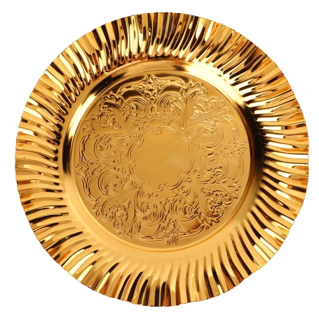 Plato de Caramelo Dorado ANGGREK Bandeja de Servicio Redonda de Oro de Acero Inoxidable 20 Cm