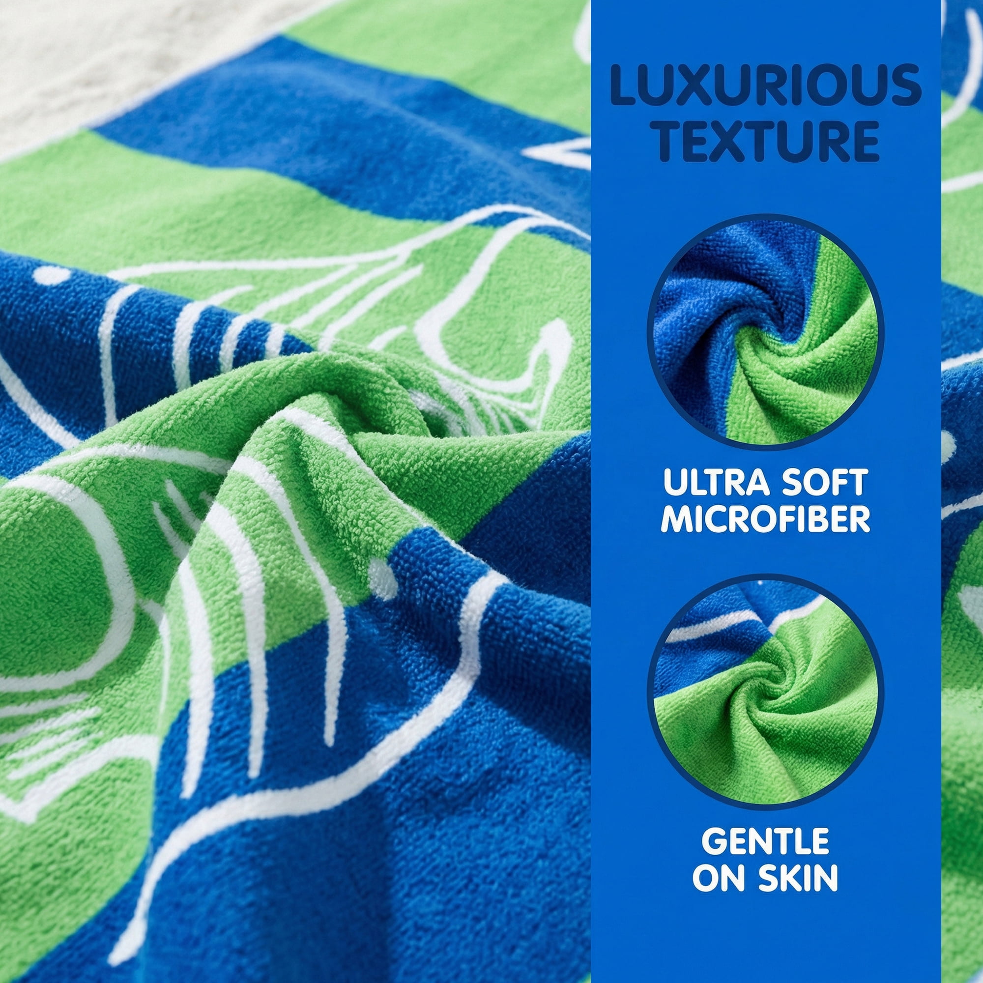 Unique Bargains Absorbent Lightweight Oversized Beach Towel Blue Green 71" x 35"