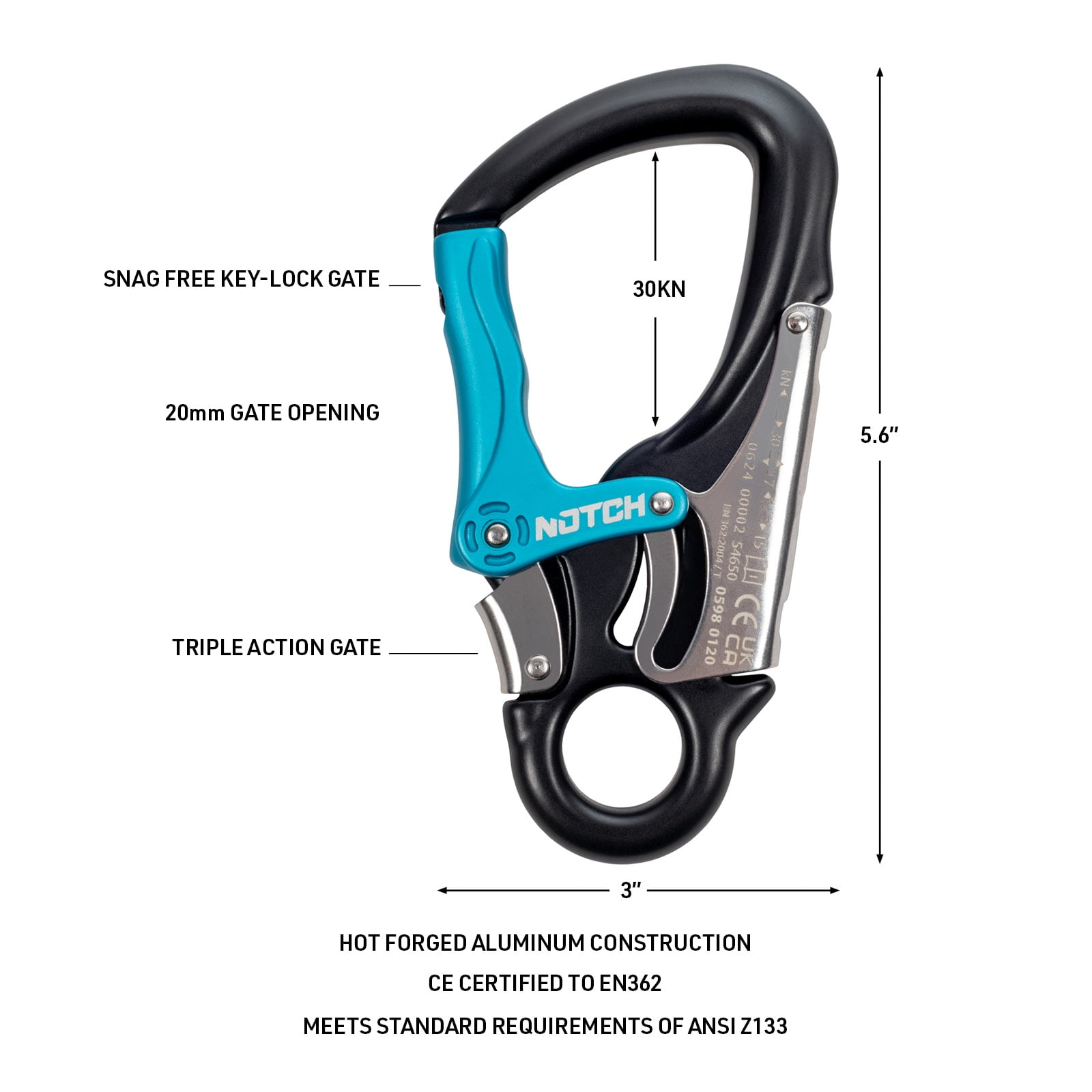 Rope Logic Stileo 1/2" x 8 ft. Wirecore Lanyard Flipline with Rockgrab & Notch Triple Action Snap (101172)