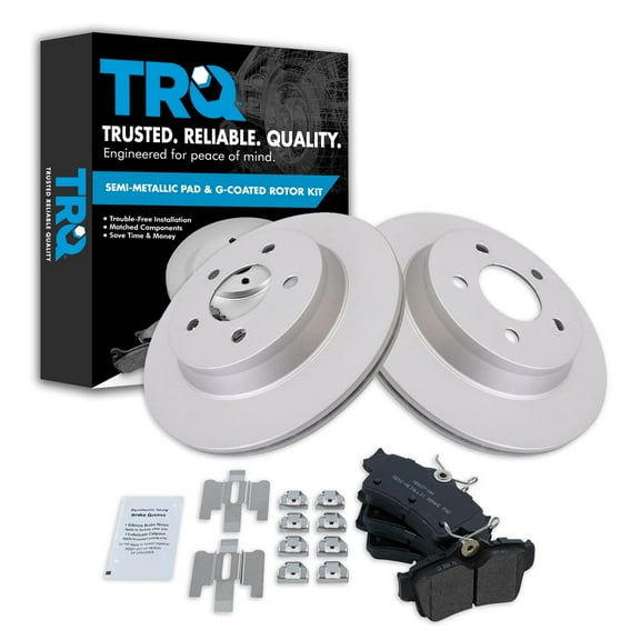 TRQ Rear Brake Pad & Rotor Kit Brake Pads Brake Rotor Semi-Metallic Premium G-Coated Fits Select 1994-2004 Ford Mustang