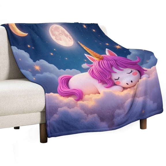 Cute Unicorn Sleeping on Clouds Throw Blanket Warm Microfiber Flannel Bedroom Decor Blankets For Beds
