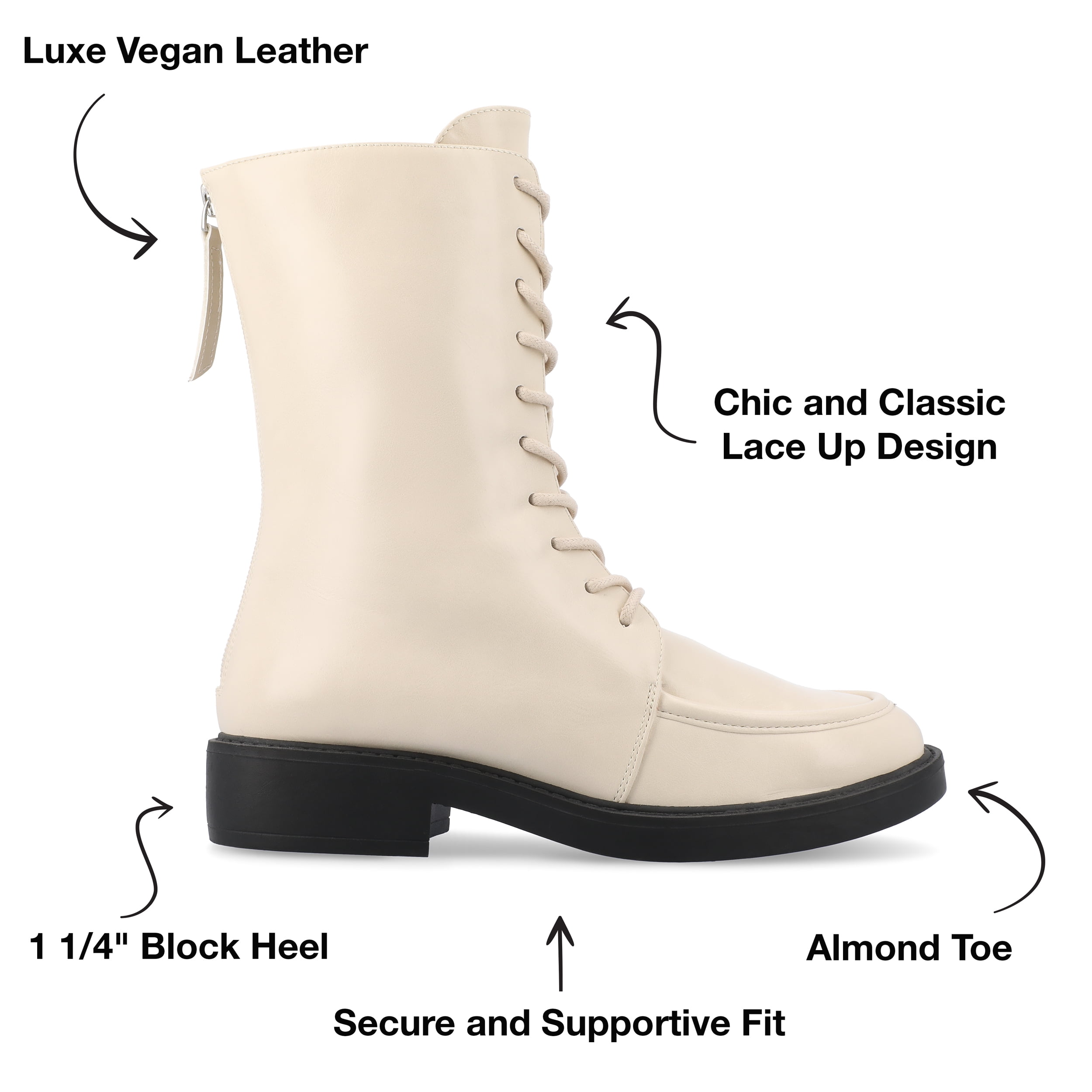 Journee Womens Nikks Lace Up and Zip Entry Almond Toe Booties