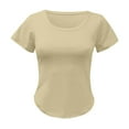 thumbnail image 4 of Women's T Shirts Ladies Short Sleeve Scoop Neck Ribbed Slim Fit Basic T Shirt Oversized Tshirts Khaki L, 4 of 4