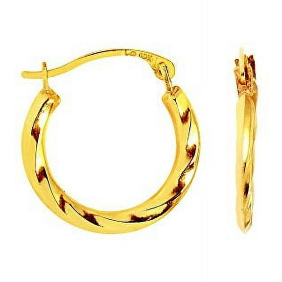 Jewelstop 10K Yellow Gold Lite Twisted Round Hoop Fancy Earrings