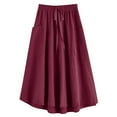 thumbnail image 4 of Drawstring High Waist Skirts for Women Baggy Solid High Low Hem Casual Loose Knee Length Skirts with Pockets Wine,XL, 4 of 6