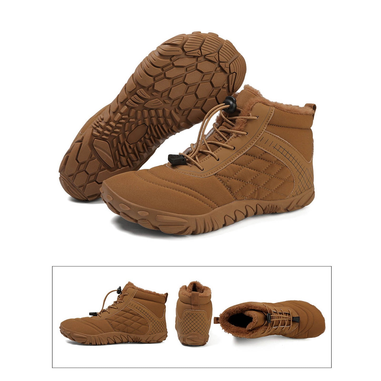 Ketyyh-chn99 Winter Barefoot Hiking Boots Golf Shoes Men's Women's Winter Barefoot Hiking Boots Warm Snow Boot Slip On Barefoot Boots Brown,14