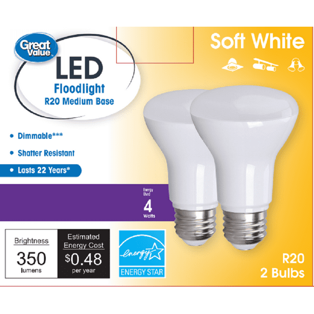 Great Value Gv LED R20 Light, 30W E26 Base, Soft White, 2pack Ca - Walmart.com