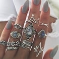 thumbnail image 2 of Juego de 11 anillos huecos con forma geométrica de estrella antigua vintage en plata para mujer Juego de anillos apilables retro en plata Anillos de plata de moda para chicas adolescentes, 2 of 7
