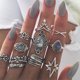 thumbnail image 2 of Juego de 11 anillos huecos con forma geométrica de estrella antigua vintage en plata para mujer Juego de anillos apilables retro en plata Anillos de plata de moda para chicas adolescentes, 2 of 7