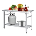 thumbnail image 1 of Table à Manger Pliable en Acier Inoxydable - Poste de Travail Robuste à Deux Niveaux avec Tablette Inférieure Ajustable - Roulettes Verrouillables - Charge de 920 Lb - pour Cuisine, Restaurant, Garage, Extérieur, 1 of 9