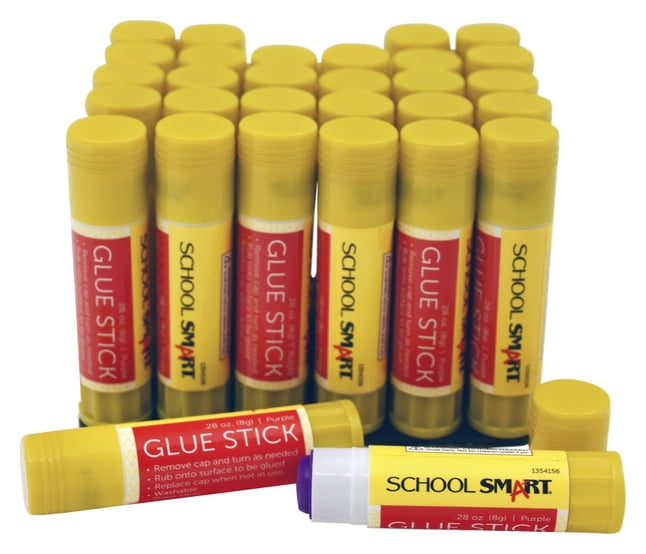 School Smart Glue Stick, 0.28 Ounces, Purple and Dries Clear, Pack of 30