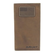 Ariat® Men's Brown Flag Patch Checkbook Leather Rodeo Wallet A3548344