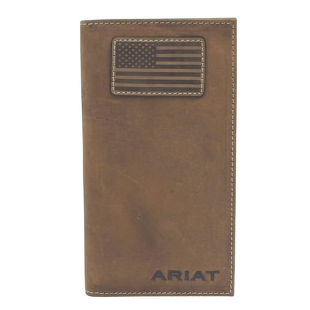Ariat® Men's Brown Flag Patch Checkbook Leather Rodeo Wallet A3548344