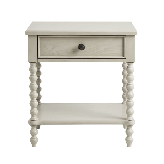 Ergode Nightstand - Charming Whitewash Finish, Single Drawer & Lower Shelf for Ample Storage, Elegant Farmhouse Design with Turned Solid Wood Legs. Easy Assembly. Perfect Addition to Any Bedroom.