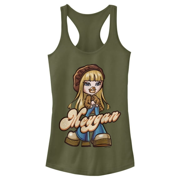 Junior's Bratz Trendy Meygan  Racerback Tank Top Military Green 2X Large