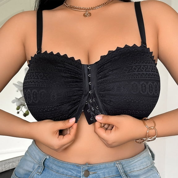 Plus Size Bra For Women Comfortable Front-Close Full Coverage Lace Underwire Supportive Tshirt Bras