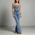 thumbnail image 4 of PBFRDSJ Denim Jumpsuit for Women Strapless Button Front High Waist Flared Long Pants for Daily Party Occasions Sizes XS-L, 4 of 6