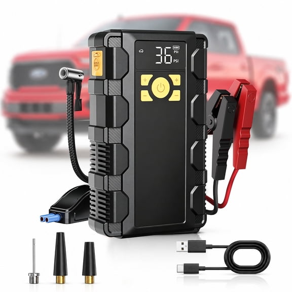 Portable Car Jump Starter with Air Compressor & Tire Inflator – 4000A Peak, 150 PSI, 16000mAh Power Bank with LED Light for Trucks, SUVs and Cars